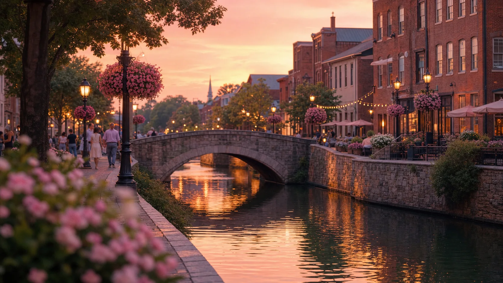 Carroll Creek promenade through downtown Frederick